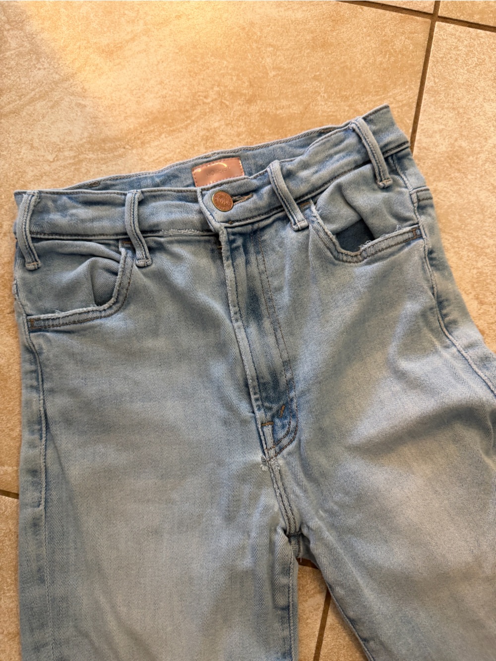 MOTHER the hustler ankle fray Light Blue High-Rise Cropped Straight Jeans - Picture 3 of 10